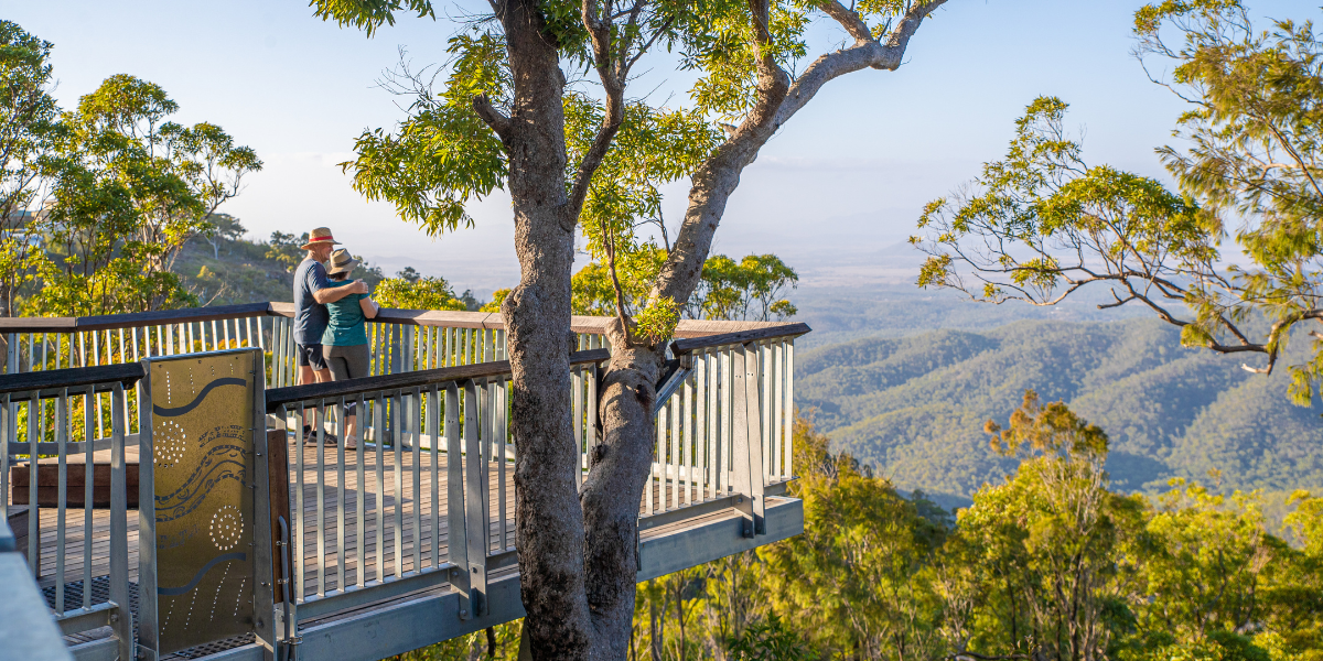 Sunrise view from Mount Archer lookout showing panoramic views over Rockhampton city and landscapes