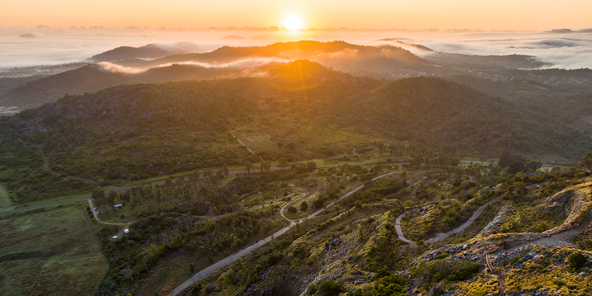 An aerial shot of the walking trails up Mount Etna